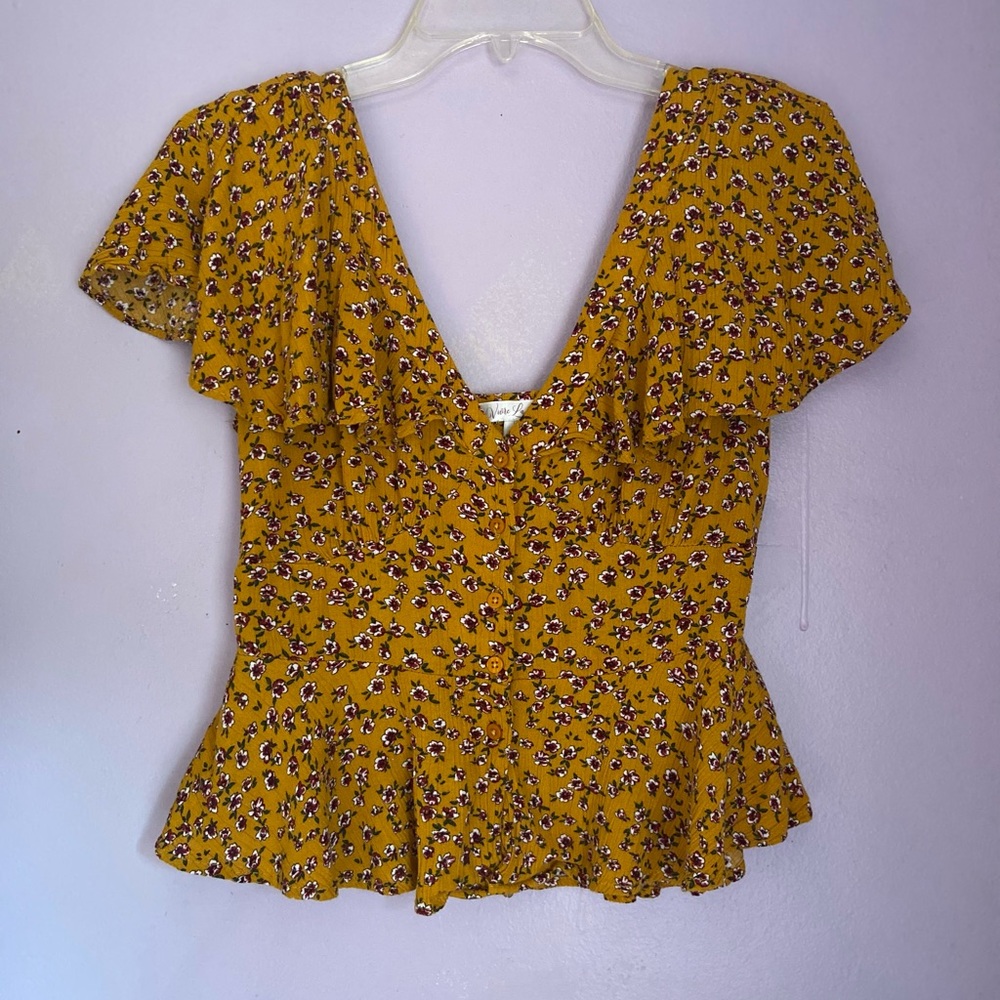 Viore La Vie Floral Print Crop Top Button Down Size L